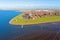 Aerial from the historical town Hindeloopen at the IJsselmeer in the Netherlands