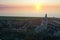 Aerial from the historical village Hindeloopen at the IJsselmeer in Friesland the Netherlands at sunset