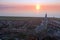 Aerial from the historical village Hindeloopen at the IJsselmeer in Friesland the Netherlands at sunset