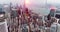 AERIAL. Hong Kong skyline. Hongkong hdr aerial cityscape with sunset sun. Amazing panorama of buildings and sky