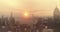 AERIAL. Hong Kong Sunrise, View from The drone, Hong Kong Sun shape in the sky