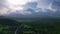 Aerial hyperlapse incredible natural scenery with thick clouds around volcano