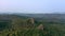 Aerial hyperlapse of rock peaks in the forest at dawn. Stolby national Park, Krasnoyarsk, Russia.