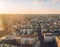 Aerial image of Berlin skyline during sunset at dawn seen from Alexanderplatz in Mitte.