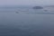 Aerial image of cargo ships in the bay of Nakhodka,Russia. Big calm sea background for design template, copy space for your text.