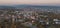 Aerial image of the cityscape of Uzhhorod Ukraine during sunset high mountains during sunset