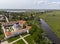 Aerial image with the comana monastery,giurgiu county-romania