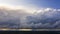 Aerial image of dark Storm clouds over the land. Aerial panorama of storm clouds. Panorama of thunder clouds. View from drone. Aer