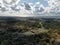 Aerial image of ecoduct crossing highway in dunes national park in the Netherlands