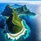 Aerial image of the island of with the renowned Le Morne Brabant the stunning blue and the dramatic underwater
