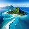 Aerial image of the island of with the renowned Le Morne Brabant the stunning blue and the dramatic underwater