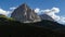 Aerial Image of Langkofel, Sassolungo in the Dolomites in South Tirol. Sosso lungo and Sasso piatto avoe Selva di Val Gardena.