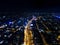 Aerial image of Lima Peru at night. Highway image at dark.