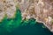 Aerial image looking down on the clear green waters of Lake Meade