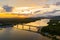 Aerial image of Mengkabong River during twilight sunrise