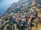 Aerial image of the old town on the top of hill in Morcote.