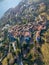 Aerial image of the old town on the top of hill in Morcote.