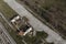 Aerial image of a ruined building in an old train station. Concept of evolution, antiquity and passage of time