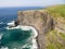 Aerial Ireland countryside tourist attraction in County Clare. The Cliffs of Moher and Burren Ireland.