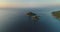 Aerial island coastal ocean seascape water view. Bay scenery still waves tide horizon line