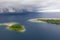 Aerial of Islands and Rain Clouds in Papua New Guinea