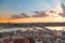 Aerial Istanbul Sunset Panorama to Golden Horn and Galata district