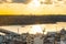 Aerial Istanbul Sunset Panorama to Golden Horn and Galata district