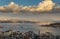 Aerial Istanbul Sunset Panorama to Golden Horn and Galata district