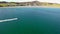Aerial of jspeed boat driving on the Atlantic Ocean in Downings, County Donegal - Ireland