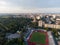 Aerial Kharkiv city center cityscape with stadium