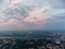 Aerial Kharkiv city park sunset sky cityscape