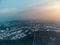 Aerial Kharkiv city, Pavlove Pole at winter sunset