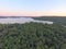 Aerial Lake and Forest Sunset View in Haliburton Highlands