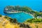 Aerial landscape of Anthony Quinn Bay in Rhodes island