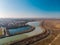 Aerial landscape of the Dambovita River close to Morii Lake , Bucharest, Romania