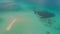 Aerial landscape of endless turquoise water in candaraman sandbar in Balabac, Palawan