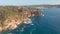 Aerial landscape footage in Costa Brava coastal near town Palamos, Spain