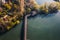 Aerial landscape of Hangzhou West Lake, the Yuhu Bay Scenic park with long covered bridge