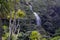 Aerial landscape of Karekare Falls and native bush