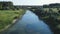 Aerial landscape of a lake surrounded by rural scene shot from a drone.