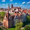 Aerial landscape of the Main Town of Gdansk by the Motlawa river, Poland