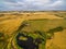 Aerial landscape meadows and pastures in Australia.