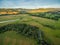 Aerial landscape of meadows and pastures of Mitta Mitta Valley n