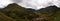 Aerial Landscape panoramic view to Urubamba river and sacred valley from Taray viewpoint near Pisac, Cuzco, Peru