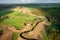 Aerial landscape of Radunia rive meanders and Kashubian forests, Poland