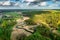 Aerial landscape of Radunia rive meanders and Kashubian forests, Poland