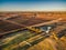 Aerial landscape of rectangles of vineyards.