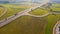 Aerial landscape road junction sign. Interchange highway road