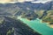 Aerial landscape shot of Guadalest Lake Valley Alicante Province Costa Blanca Spain at sunset