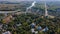 Aerial landscape shots of ancient Chernihiv town with trees, river and buildings